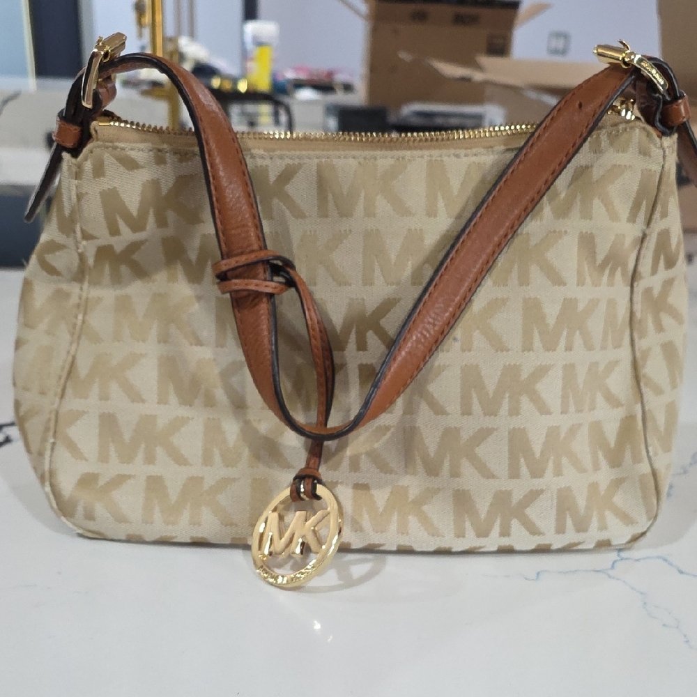 Michael Kors Beige and Brown Shoulder Bag